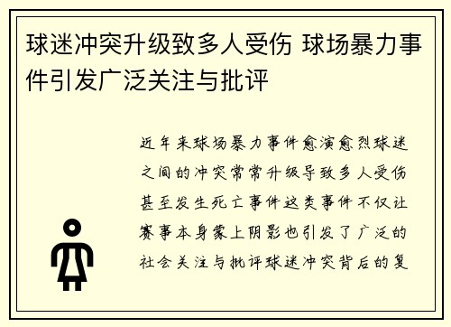 球迷冲突升级致多人受伤 球场暴力事件引发广泛关注与批评